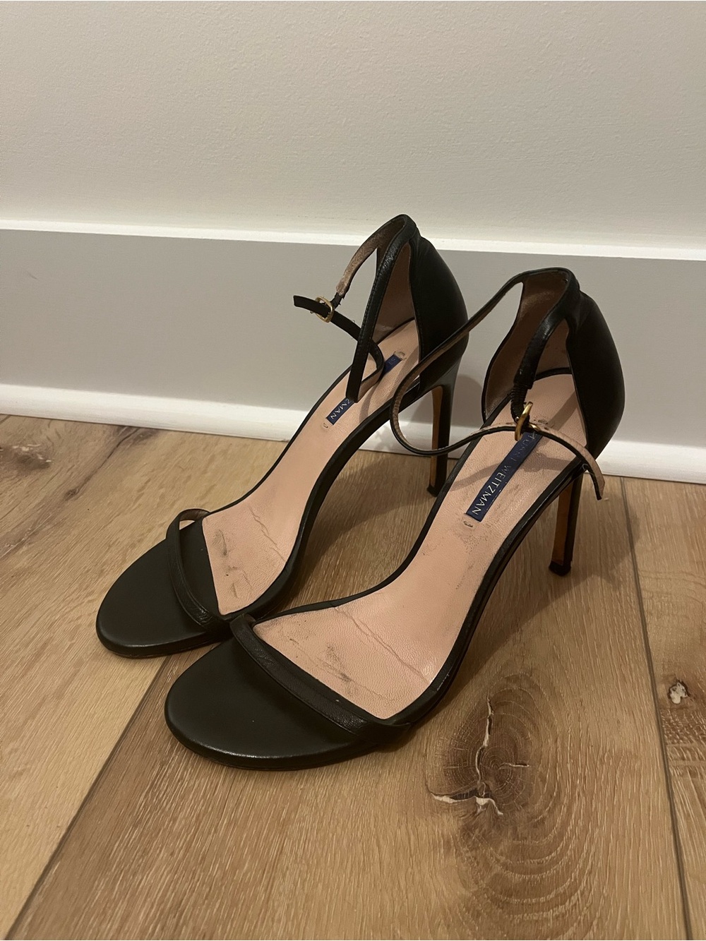 Stuart Weitzman Black Ankle-Strap Stiletto Sandals